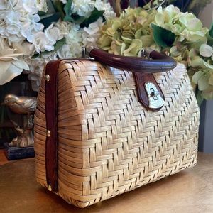 Vintage! Olympic British Hong Kong Woven Structured Top-Handle Basket Bag